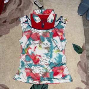 NEW SwingDish x Swarovski Crystals Dropped Sleeve Golf Top w/ Shoulder Cutouts